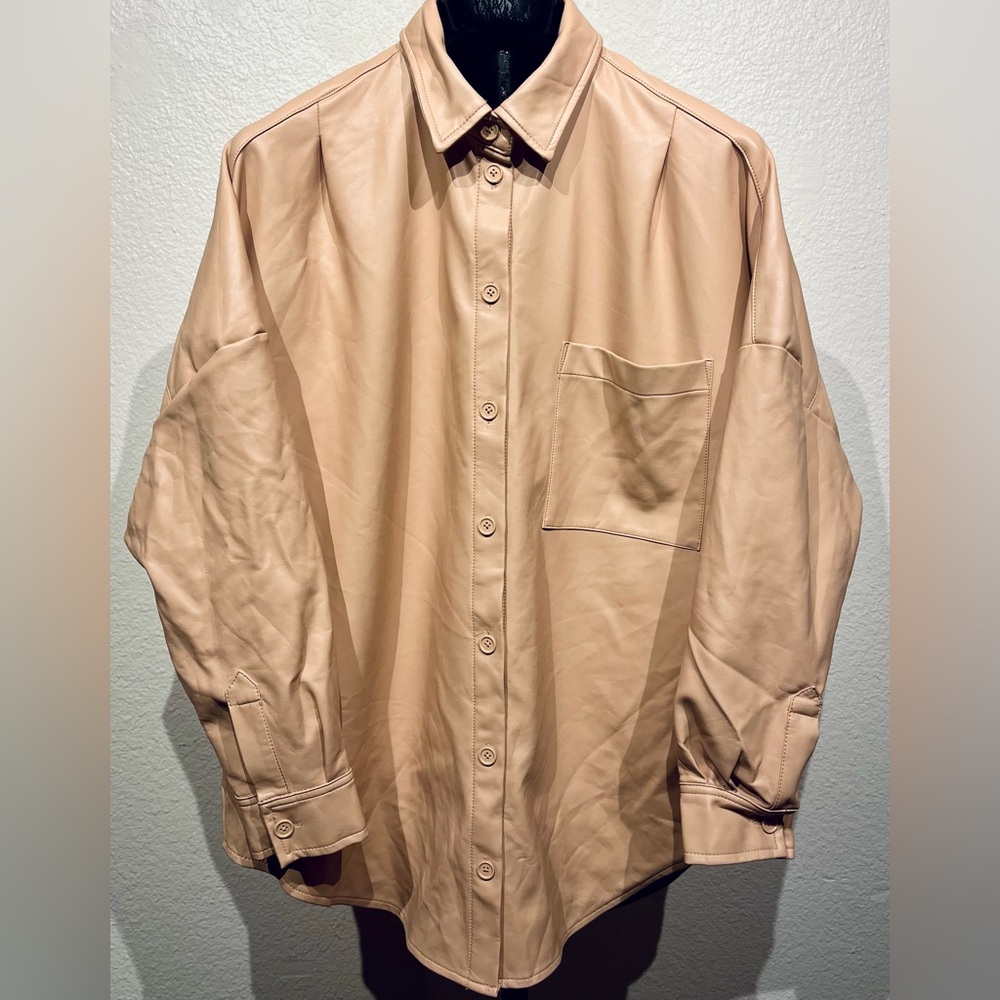 French Connection Light Pink Faux Leather Shirt Jacket - Size L (Women’s)